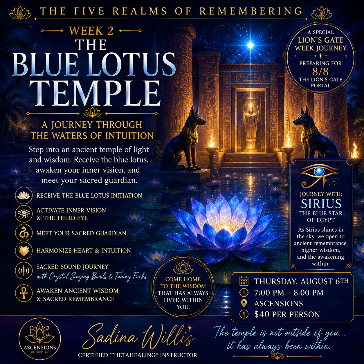 The Five Realms of Remembering - Water, Blue Lotus Temple | August 6